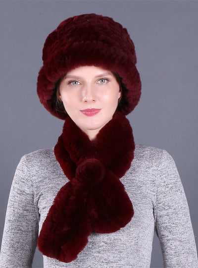 Female Winter Rex Rabbit Hair Knitted Wool Hat