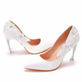Lace Rhinestone Pointed Stiletto Heels Shoes