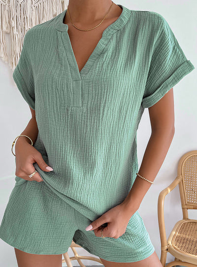 Women's Knitted Rural Shorts Top Set