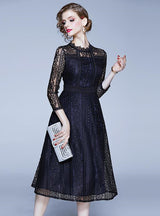 Black Openwork Stitching Lace Dress