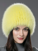 Fur Hat Genuine Fox Fur Hats Knitted Silver
