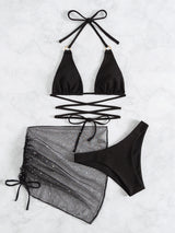 Tether Neck Three-piece Halter Bikini