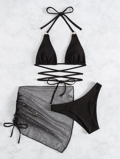 Tether Neck Three-piece Halter Bikini