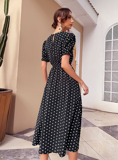 Women's Retro Black Polka Dot Dress