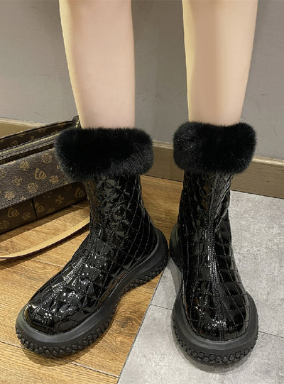 Plaid Plus Velvet Thickened Thin Cotton Boots