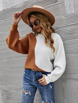 Crew Neck Bottoming Shirt Contrast Color Sweater