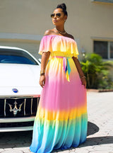 One-collar Rainbow Chiffon Dress