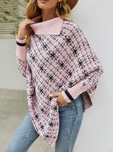 Contrasting Color Side Lapel Cape Shawl