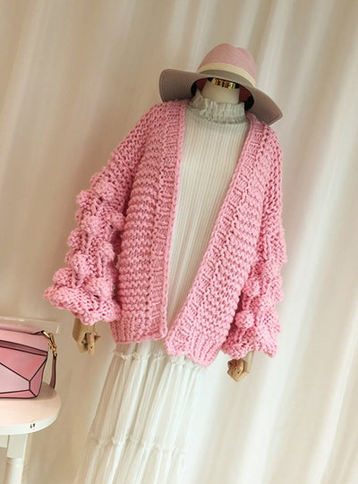 Lantern Sleeve Cardigan Open Front Sweater Coat