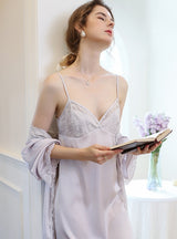 Thin Two-piece Home Long Sleeve V-neck Nightgown