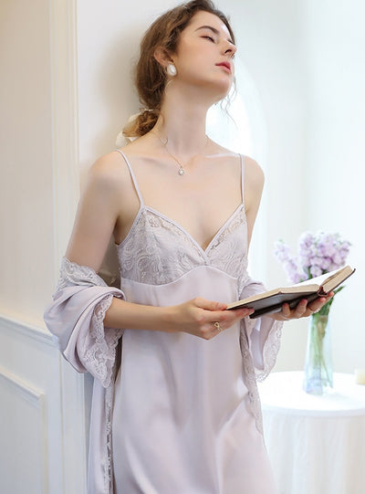 Thin Two-piece Home Long Sleeve V-neck Nightgown