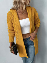 Solid Color Hooded Twist Cardigan Sweater Coat