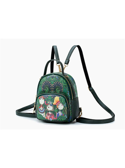 Women Backpack Green Forest Printing Mini Backpack