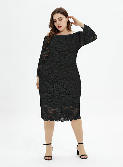 Plus Size White Lace Long Sleeve Party Dress