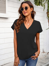 Solid Color V-neck Short Sleeve T-shirt