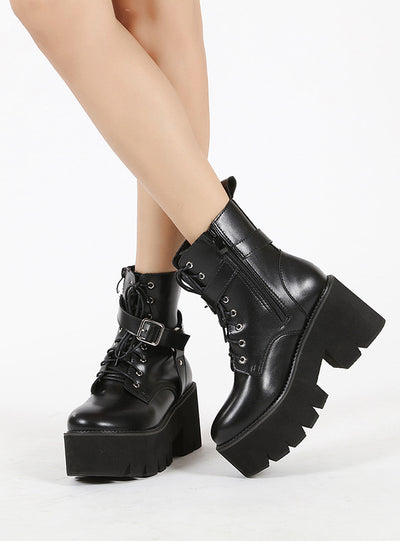 Foam-soled Round Head High-heeled Martin Boots