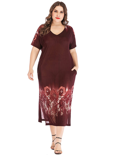 Perspective V-neck Short Sleeve Printed Docket Dress