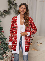 Tie-dyed Christmas Leopard Print Knitted Cardigan Coat