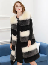 Fur Coat Artificial Fox Fur Mosaic Contrast Color