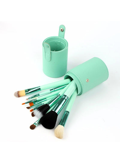 Makeup Brush Set 12Pcs Kit Leather Cup Holder