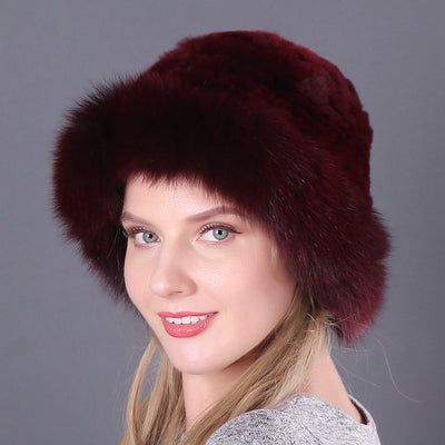 Warm Winter Fox Fur Rex Rabbit Fur Woven Hat