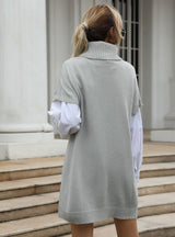 Solid Color Twist Knitted Turtleneck Vest Sweater Dress