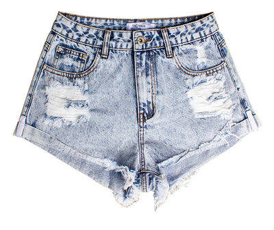 White Denim Flanging Beard Edge Pocket Shorts