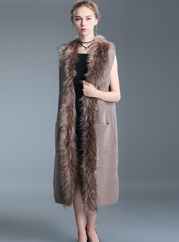 Sleeveless Knitted Cardigan Sweater Coat Fur Shawl
