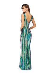 V-neck Backless Long Sequined Dress