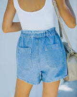 Elastic Waist Drawstring Denim Shorts