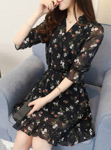 Vintage Chiffon Floral Boho Shirt Dress 2022