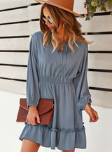 Long Sleeve Autumn Winter Solid Color Dress