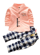 2pcs Cotton Shirt + Plaid Pants Toddler Boys Clothing 