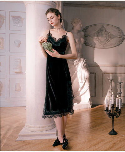 Silk Selvet Lace Strap Stitching Pajamas