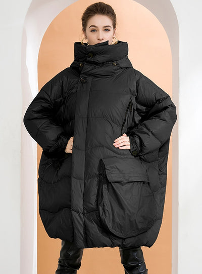 Long Double Zippered Padded Loose Down Jacket