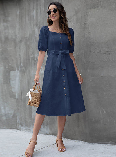 Lantern High Waist Breasted Dress