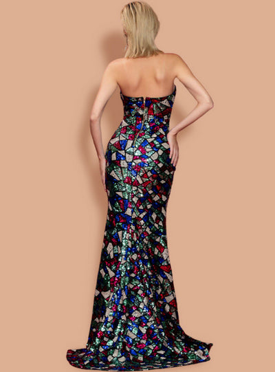 Slim Geometric Tube Top Irregular Split Sequins Dress