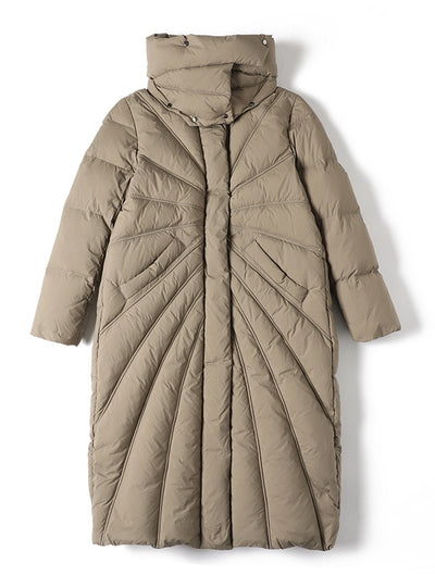 Pile-collar Black Long Thick Irregular Down Jacket