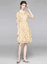 Women Yellow Lace 3/4 Sleeves