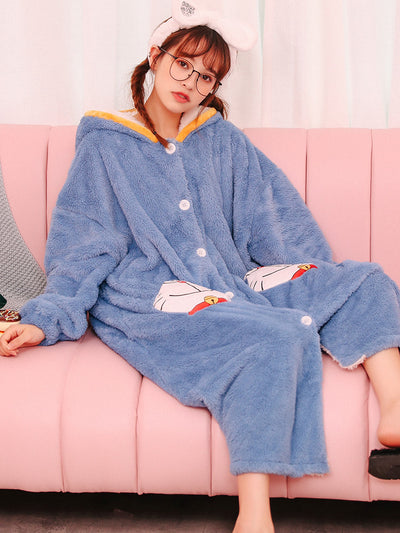 Blue Jingle Cats Coral Velvet Robe Cute Cartoon