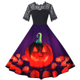 Halloween Lace Short Sleeve Print Dress