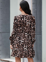 Retro Leopard Print Long Sleeve Dress