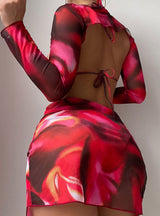 Printed Gauze Skirt Three-piece Bikini