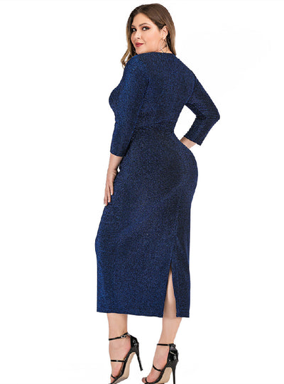 Large Size Bright Silk Pencil Dress