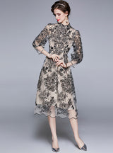 Long Slim Gauze Embroidery Dress