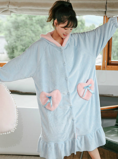 Long Ears Rabbit Pink Long Sleeve Pocket Coral Fleece