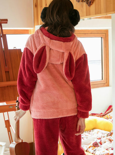 Red Long Sleeve Hooded With Leaves And Velvet