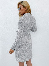 White Lapel Print Shirt Dress