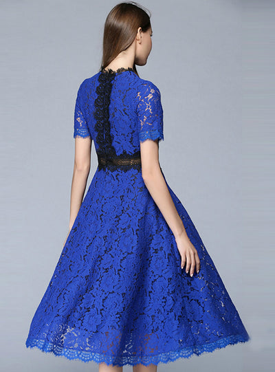 Patch Hollow Out Lace Big Hem Midi Length Party Dress