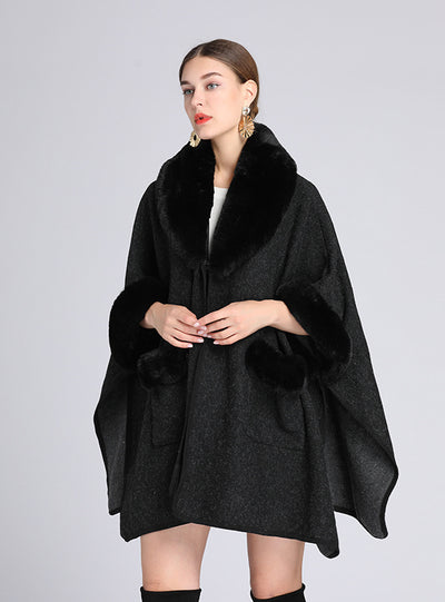 New Fur Collar Shawl Cloak Loose Woolen Coat Cardigan